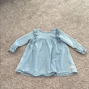 RuffleButts Flutter Button Back Dress - Light Denim with Ruffle 18-24 months